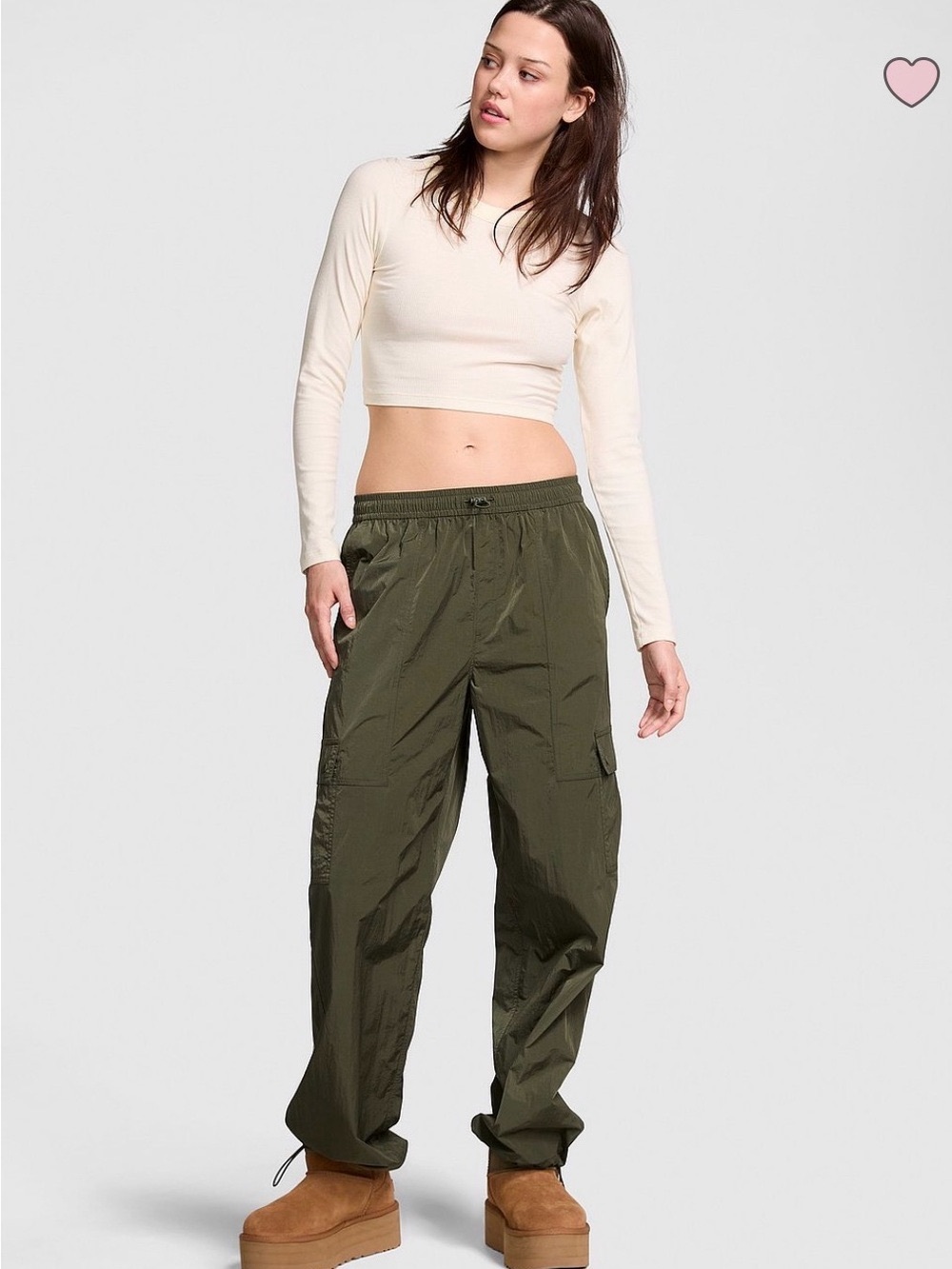 PINK Victoria's Secret Olive Green Drawstring Cargo Pants Like New Size XL